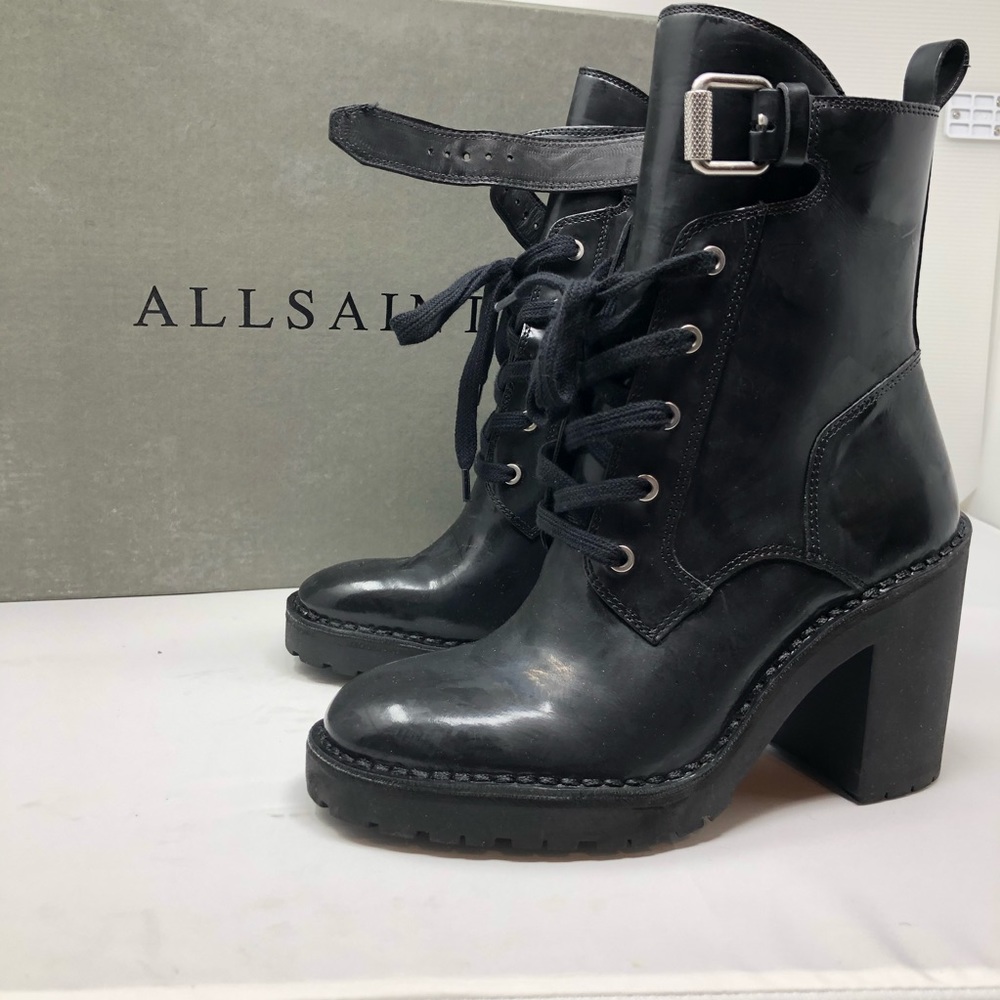 ALLSAINTS Heeled black leather combat boots